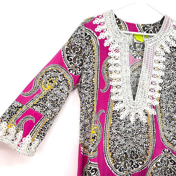 Craig Taylor size small Miss St. Barths Lily fit paisley print pink black yellow - Picture 3 of 7